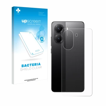 Parte frontal de un envase de producto con el logotipo de la marca upscreen. Al lado se muestra el dispositivo Xiaomi Poco X7 