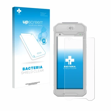 Parte frontal de un envase de producto con el logotipo de la marca upscreen. Al lado se muestra el dispositivo Dojo Pocket con