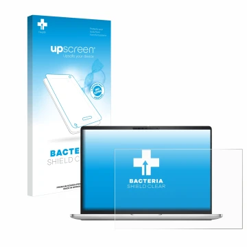 Parte frontal de un envase de producto con el logotipo de la marca upscreen. Al lado se muestra el dispositivo Dell Pro 16 Plu