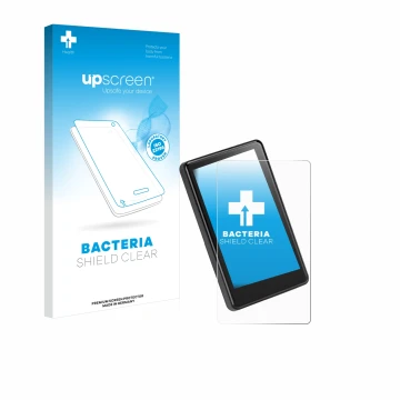 Parte frontal de un envase de producto con el logotipo de la marca upscreen. Al lado se muestra el dispositivo Bafang C020 3.4
