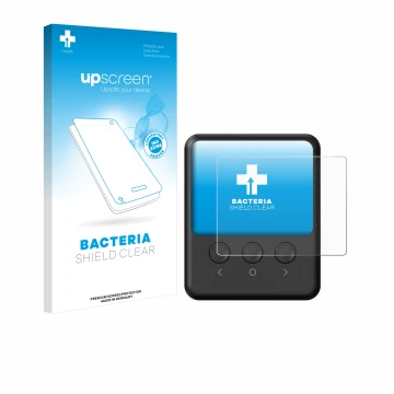 Parte frontal de un envase de producto con el logotipo de la marca upscreen. Al lado se muestra el dispositivo ISDT 608PD con 