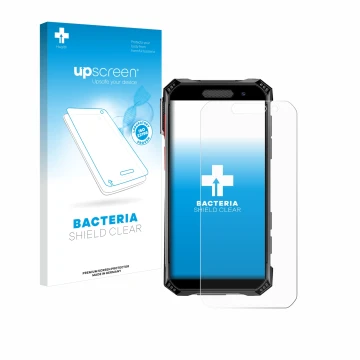 Parte frontal de un envase de producto con el logotipo de la marca upscreen. Al lado se muestra el dispositivo Soyes S10 Max c