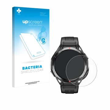 Parte frontal de un envase de producto con el logotipo de la marca upscreen. Al lado se muestra el dispositivo Oukitel BT12 1.