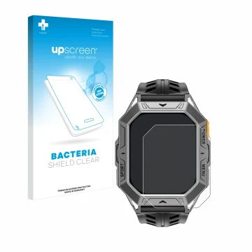 Parte frontal de un envase de producto con el logotipo de la marca upscreen. Al lado se muestra el dispositivo Stahlgear Thor 