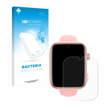 Parte frontal de un envase de producto con el logotipo de la marca upscreen. Al lado se muestra el dispositivo Banlvs Kids Sma