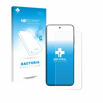 Parte frontal de un envase de producto con el logotipo de la marca upscreen. Al lado se muestra el dispositivo ZTE Blade V70 c