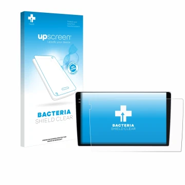 Parte frontal de un envase de producto con el logotipo de la marca upscreen. Al lado se muestra el dispositivo Teyes CC3 9