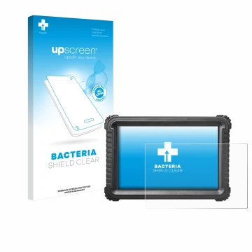 Parte frontal de un envase de producto con el logotipo de la marca upscreen. Al lado se muestra el dispositivo iCarsoft CR Ult