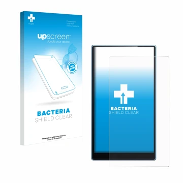 Parte frontal de un envase de producto con el logotipo de la marca upscreen. Al lado se muestra el dispositivo FiiO JM21 con s