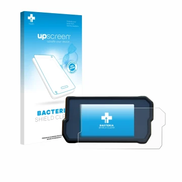 Parte frontal de un envase de producto con el logotipo de la marca upscreen. Al lado se muestra el dispositivo KTM RC125 / RC3