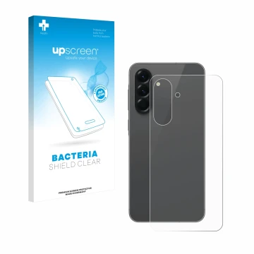 Parte frontal de un envase de producto con el logotipo de la marca upscreen. Al lado se muestra el dispositivo Samsung Galaxy 