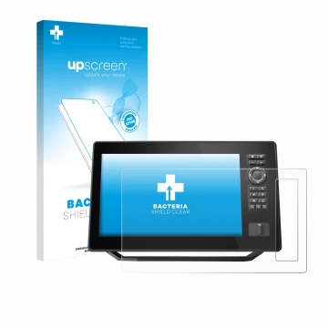 Parte frontal de un envase de producto con el logotipo de la marca upscreen. Al lado se muestra el dispositivo Humminbird Xplo