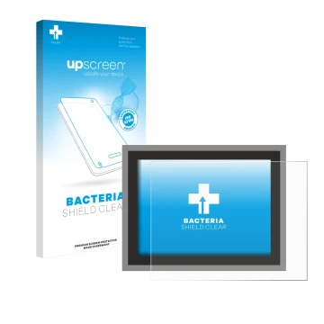 Parte frontal de un envase de producto con el logotipo de la marca upscreen. Al lado se muestra el dispositivo Megger MFT-X1 c