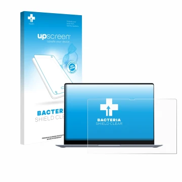 Parte frontal de un envase de producto con el logotipo de la marca upscreen. Al lado se muestra el dispositivo Samsung Galaxy 