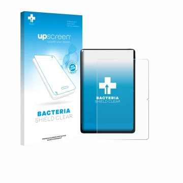 Parte frontal de un envase de producto con el logotipo de la marca upscreen. Al lado se muestra el dispositivo Xiaomi POCO Pad