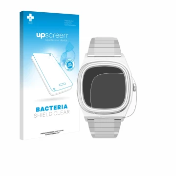 Parte frontal de un envase de producto con el logotipo de la marca upscreen. Al lado se muestra el dispositivo Timex Reissue 1
