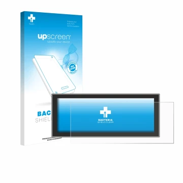 Parte frontal de un envase de producto con el logotipo de la marca upscreen. Al lado se muestra el dispositivo Peugeot Partner