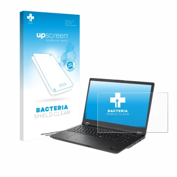 Parte frontal de un envase de producto con el logotipo de la marca upscreen. Al lado se muestra el dispositivo Fujitsu Lifeboo