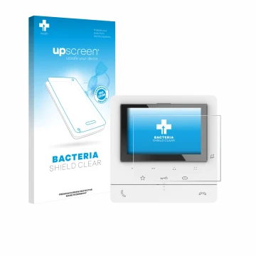Parte frontal de un envase de producto con el logotipo de la marca upscreen. Al lado se muestra el dispositivo Biticino 344672