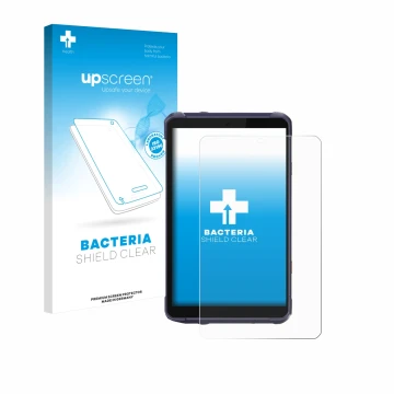 Parte frontal de un envase de producto con el logotipo de la marca upscreen. Al lado se muestra el dispositivo CHCNAV LT800 co