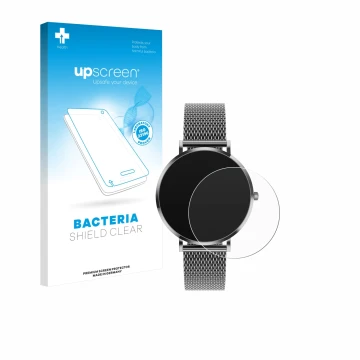 Parte frontal de un envase de producto con el logotipo de la marca upscreen. Al lado se muestra el dispositivo Pireware Amory 