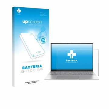 Parte frontal de un envase de producto con el logotipo de la marca upscreen. Al lado se muestra el dispositivo ASUS Vivobook S