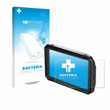 Parte frontal de un envase de producto con el logotipo de la marca upscreen. Al lado se muestra el dispositivo Blackmagic Desi