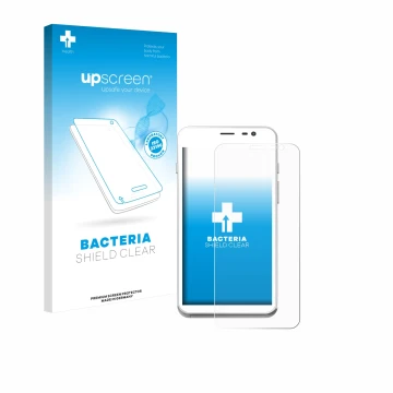 Parte frontal de un envase de producto con el logotipo de la marca upscreen. Al lado se muestra el dispositivo Pax CCV Fly A77