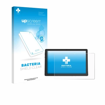 Parte frontal de un envase de producto con el logotipo de la marca upscreen. Al lado se muestra el dispositivo Whitedeer A10PR