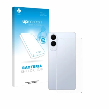 Parte frontal de un envase de producto con el logotipo de la marca upscreen. Al lado se muestra el dispositivo Samsung Galaxy 