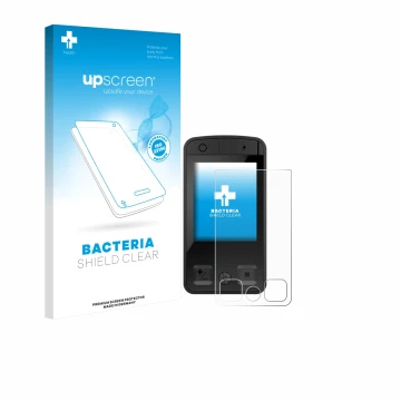 Parte frontal de un envase de producto con el logotipo de la marca upscreen. Al lado se muestra el dispositivo Bosch Kiox 400C