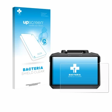 Parte frontal de un envase de producto con el logotipo de la marca upscreen. Al lado se muestra el dispositivo DJI RC Pro 2 co