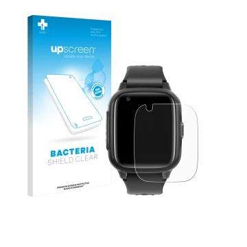 Parte frontal de un envase de producto con el logotipo de la marca upscreen. Al lado se muestra el dispositivo Krostming Kids 
