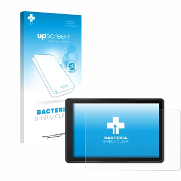 Parte frontal de un envase de producto con el logotipo de la marca upscreen. Al lado se muestra el dispositivo Garmin Tread 2 