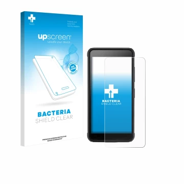 Parte frontal de un envase de producto con el logotipo de la marca upscreen. Al lado se muestra el dispositivo SkyCaddie Pro 4