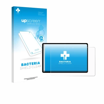 Parte frontal de un envase de producto con el logotipo de la marca upscreen. Al lado se muestra el dispositivo Oppo Pad SE con