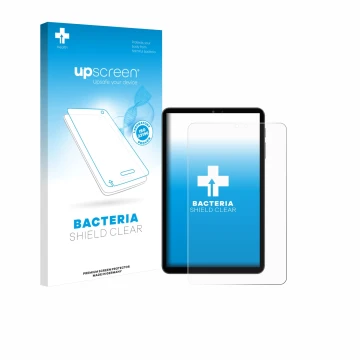 Parte frontal de un envase de producto con el logotipo de la marca upscreen. Al lado se muestra el dispositivo Alldocube iPlay