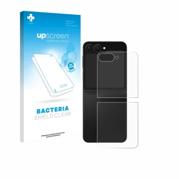 Parte frontal de un envase de producto con el logotipo de la marca upscreen. Al lado se muestra el dispositivo Samsung Galaxy 