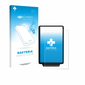 Parte frontal de un envase de producto con el logotipo de la marca upscreen. Al lado se muestra el dispositivo Ford Explorer E