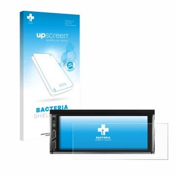 Parte frontal de un envase de producto con el logotipo de la marca upscreen. Al lado se muestra el dispositivo Hikity Carplay 