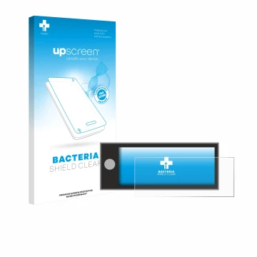 Parte frontal de un envase de producto con el logotipo de la marca upscreen. Al lado se muestra el dispositivo Peugeot Expert 