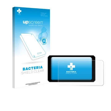 Parte frontal de un envase de producto con el logotipo de la marca upscreen. Al lado se muestra el dispositivo Chigee AIO-6 Ma