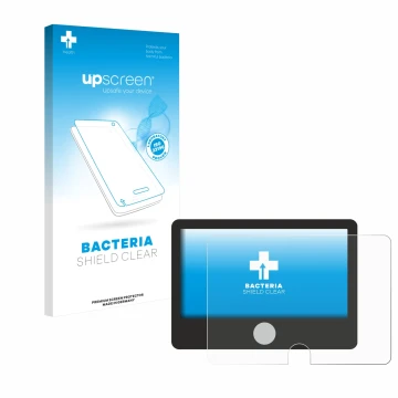 Parte frontal de un envase de producto con el logotipo de la marca upscreen. Al lado se muestra el dispositivo Dynavin D9-DCX 