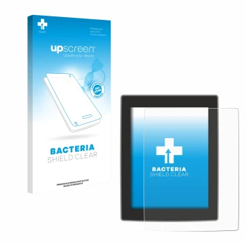 Parte frontal de un envase de producto con el logotipo de la marca upscreen. Al lado se muestra el dispositivo Volvo XC90 11.2