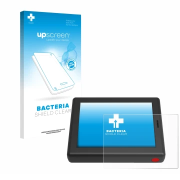 Parte frontal de un envase de producto con el logotipo de la marca upscreen. Al lado se muestra el dispositivo XC Tracer Maxx 