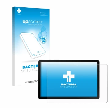 Parte frontal de un envase de producto con el logotipo de la marca upscreen. Al lado se muestra el dispositivo Samsung Galaxy 