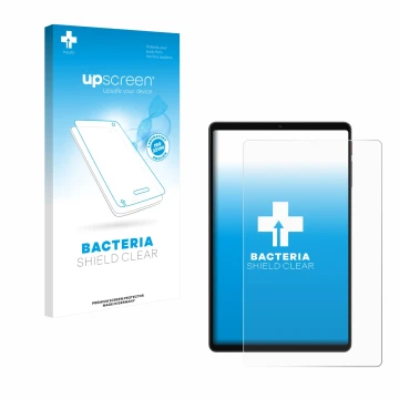 Parte frontal de un envase de producto con el logotipo de la marca upscreen. Al lado se muestra el dispositivo Alldocube iPlay