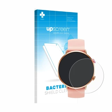 Parte frontal de un envase de producto con el logotipo de la marca upscreen. Al lado se muestra el dispositivo Oukitel BT60 1.