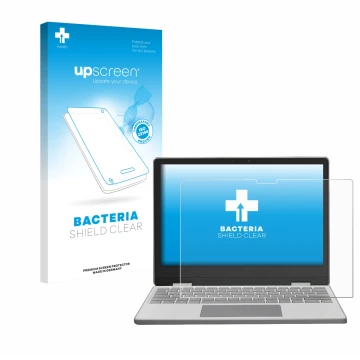 Parte frontal de un envase de producto con el logotipo de la marca upscreen. Al lado se muestra el dispositivo Framework Lapto