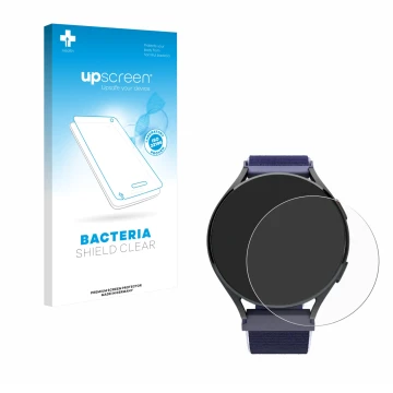 Parte frontal de un envase de producto con el logotipo de la marca upscreen. Al lado se muestra el dispositivo Patronus Notfal